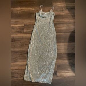bebe Metallic Sequin Midi Dress